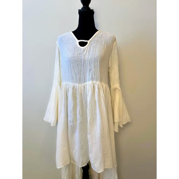 Jaded Gypsy WC Flowy Hi-Low Dress in White Size S/M Pullover Long Sleeve Relaxed - Picture 3 of 6